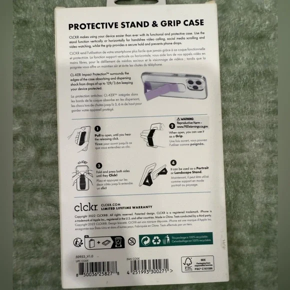 Clckr Stand & Grip Case for iPhone 14 Pro Max - Clear and Purple - Picture 7 of 12